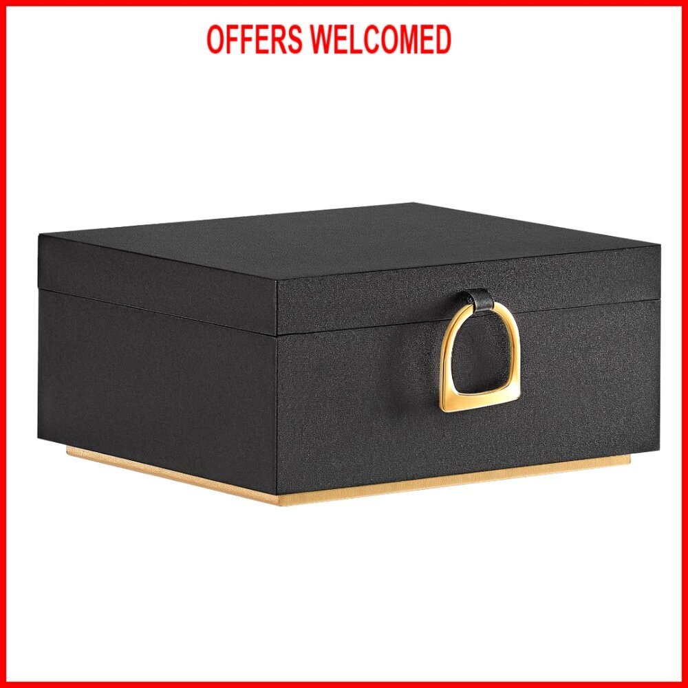 Jewelry Box Organizer with Removable Tray, Floating Effect, Black Gold Design